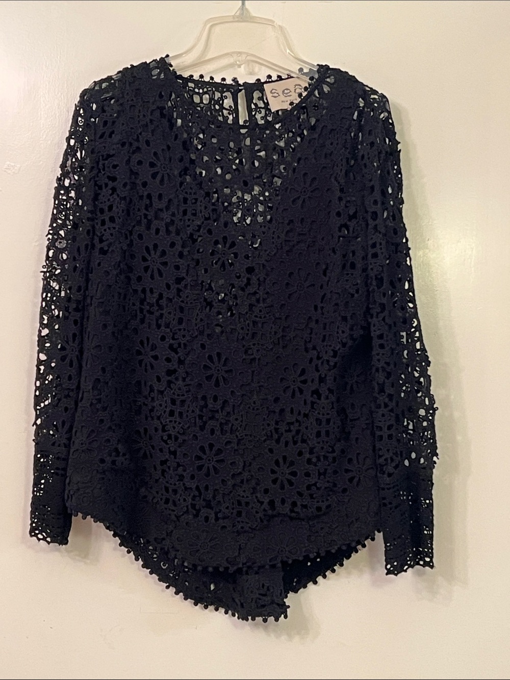 Sea New York Crochet Lace Long-Sleeve Top - Black Size 6